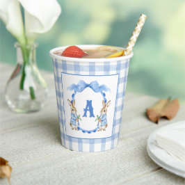 Gobelets En Papier Lapin Bleu En vichy Monogramme Crest
