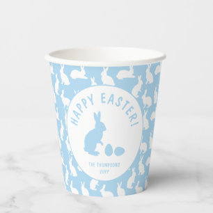 Gobelets En Papier Lapin Bleu Et Blanc Motif Joyeuses Pâques