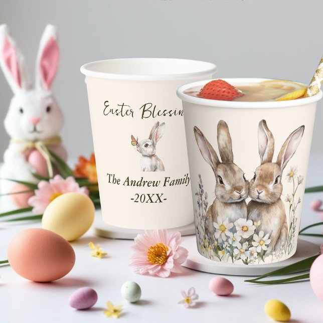 Gobelets En Papier Lapin Naturel Cousu Bunny Pâques (Natural Bunny Custom Bunny Easter Paper Cups)