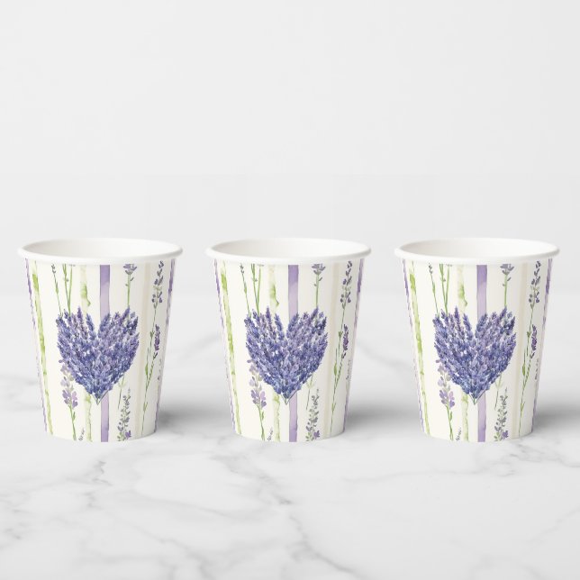 Gobelets En Papier Lavender Stripes Floral Heart Baby Shower (Multi)