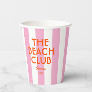 Gobelets En Papier Le Beach Club Ibiza Pink Cabana Stripe