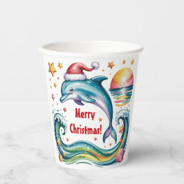 Gobelets En Papier Le dauphin de Noël au paradis tropical
