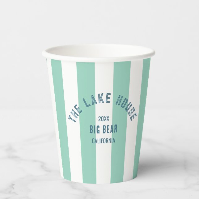 Gobelets En Papier Le Lake House Crest Green Nautical Stripe (Recto)