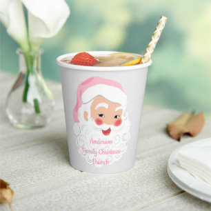 Gobelets En Papier Le Père Noël en Casquette rose Noël
