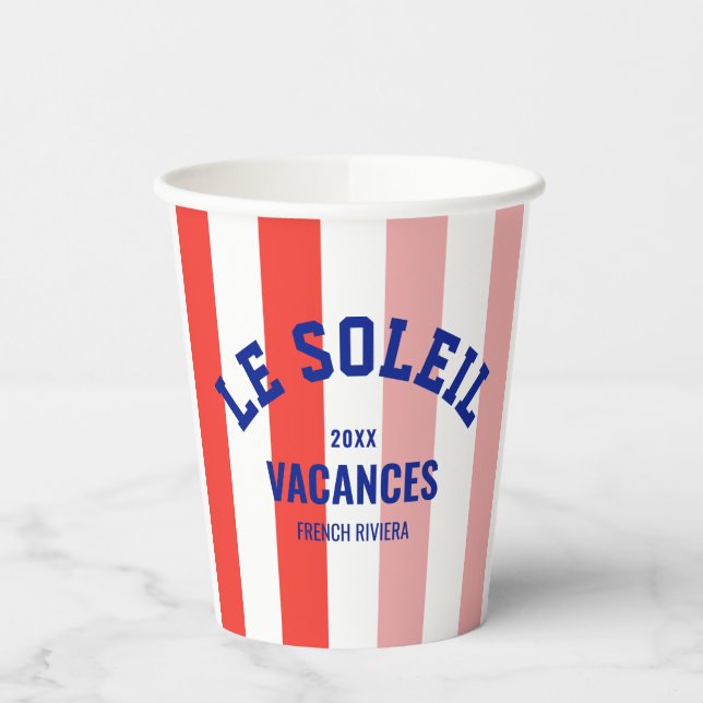 Gobelets En Papier Le Soleil Vacances Côte d'Azur Cabana Stripe (Gauche)