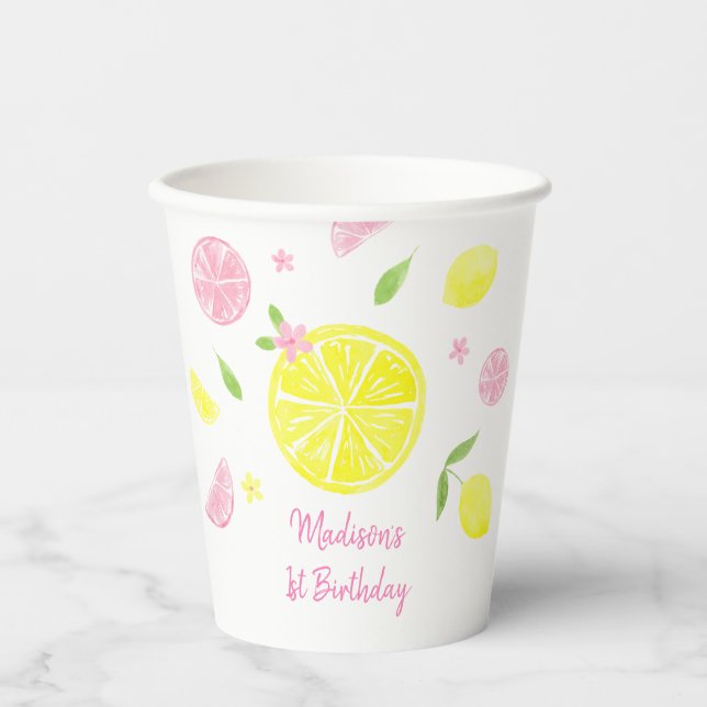 Gobelets En Papier Lemonade rose Lemon Anniversaire (Recto)