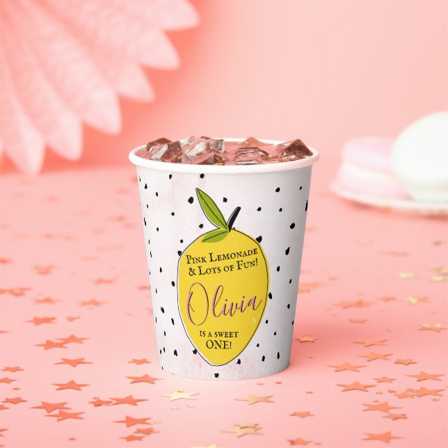 Gobelets En Papier Lemonade rose moderne 1er anniversaire (Insitu)