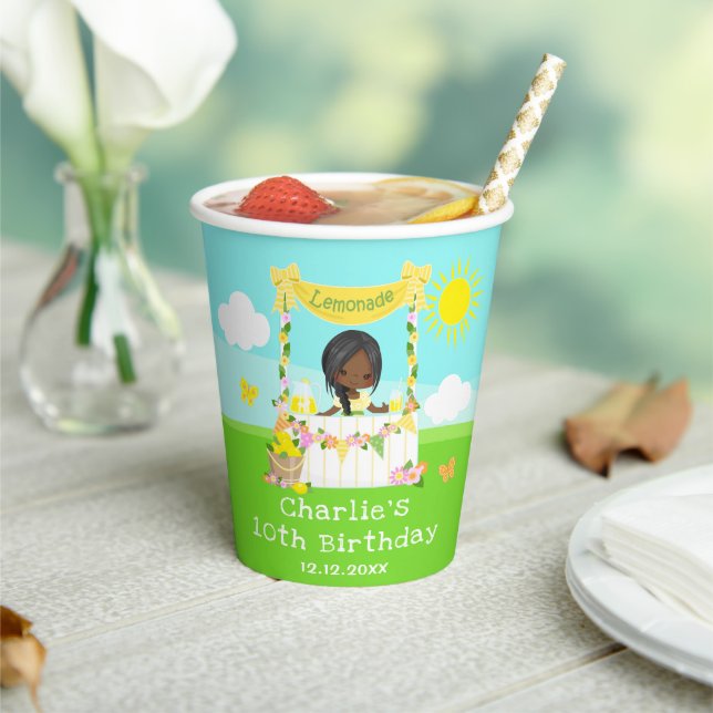 Gobelets En Papier Lemonade Stand Birthday Dark Skin Girl (Insitu)