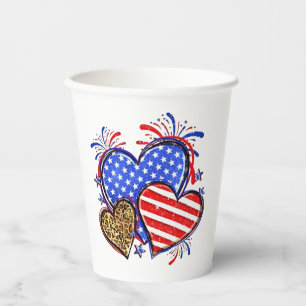 Gobelets En Papier Leopard American Flag Heart 4 juillet USA