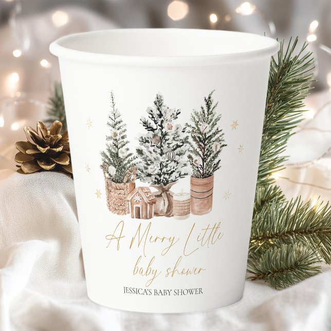 Gobelets En Papier Les arbres de Noël Un joyeux petit Baby shower (Créateur téléchargé)