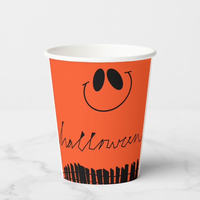 Gobelets En Papier Les motifs d'Halloween sur orange (Verso)
