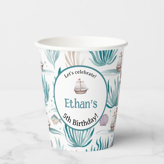 Gobelets En Papier Let’s Celebrate Nautical Birthday Name & Age (Recto)