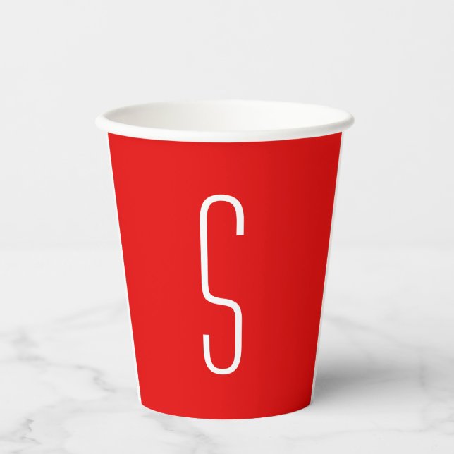 Gobelets En Papier Lettre initiale Monogramme Rouge blanc moderne (Recto)