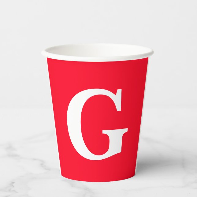 Gobelets En Papier Lettre initiale Monogramme Rouge Blanc Plaine Simp (Recto)