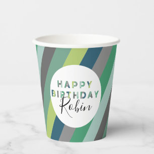 Gobelets En Papier Lettres à rayures vertes personnalisées Fête d'