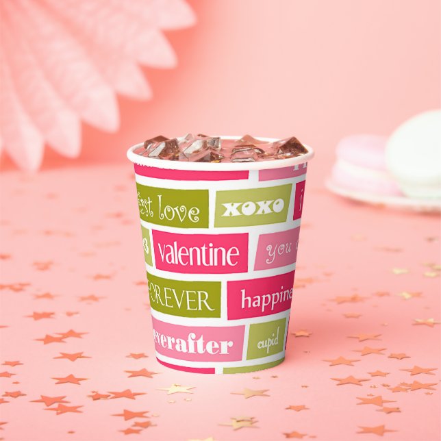 Gobelets En Papier Lettres d'amour rose et vert (Insitu)