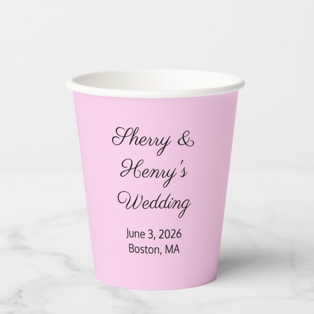 Gobelets En Papier Lettres douces rose et noir : Mariage (Recto)