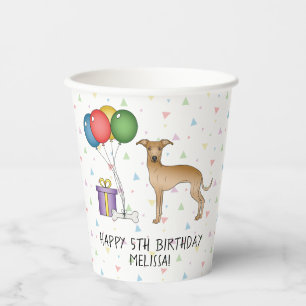 Gobelets En Papier Lévrier Italien Fawn Mignon Chien - Joyeux Anniver