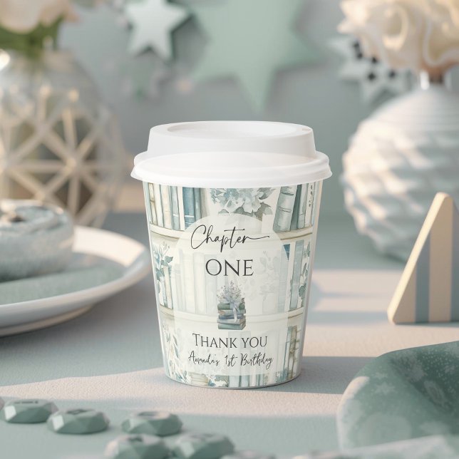 Gobelets En Papier Library Chapter ONE Blue Boy Book 1st Birthday (Créateur téléchargé)