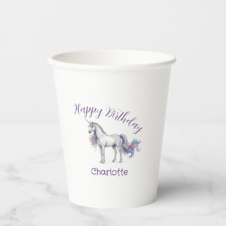 Gobelets En Papier licorne marron violet joyeux anniversaire nom enfa