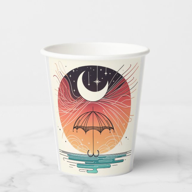 Gobelets En Papier Ligne Boho Surreal Moon & Umrella (Recto)
