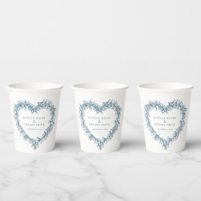 Gobelets En Papier Ligne Mistletoe art bleu mariage d'hiver personnal (Multi)