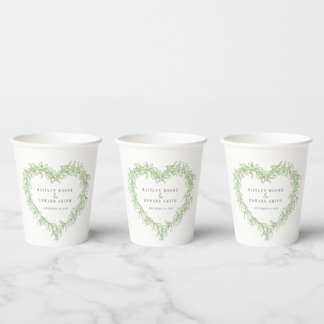 Gobelets En Papier Ligne Mistletoe art vert mariage d'hiver personnal (Multi)