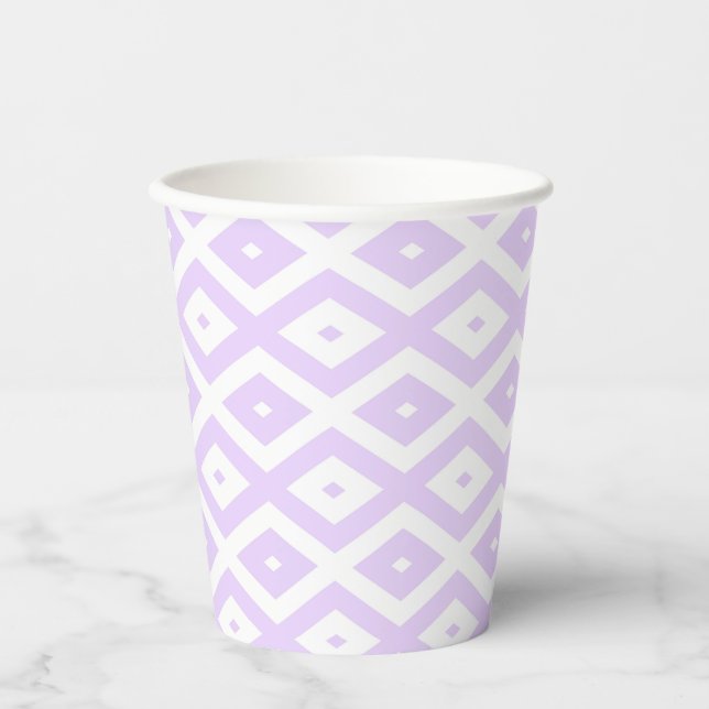 Gobelets En Papier Lilac motif de diamants violet et blanc (Recto)