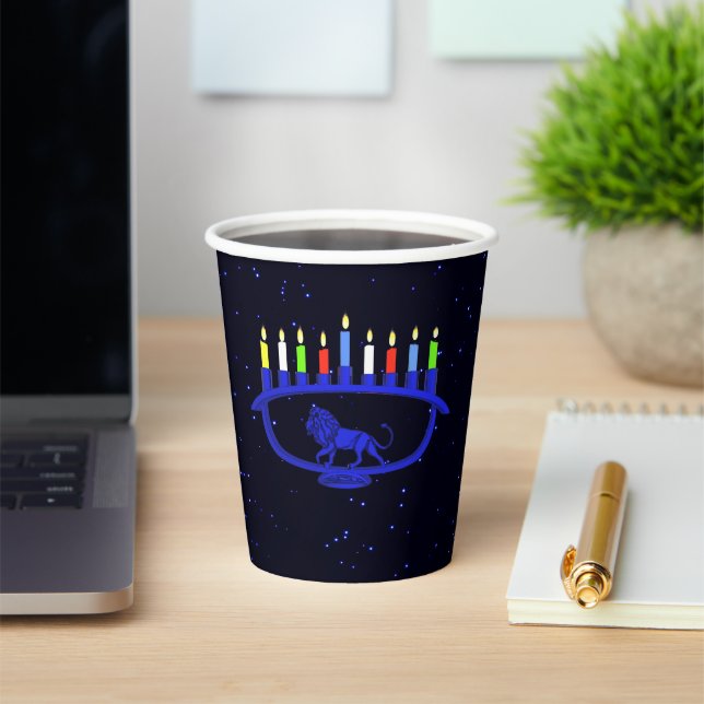 Gobelets En Papier Lion bleu Menorah (Insitu)