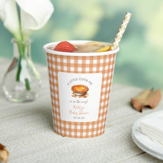 Gobelets En Papier Little Cutie Pie Fall Citrouille En vichy Baby sho (Créateur téléchargé)