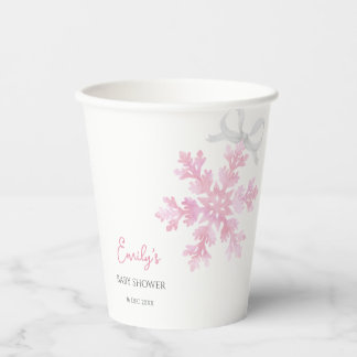 Gobelets En Papier Little Snowflake Pink Winter Baby Shower Cups