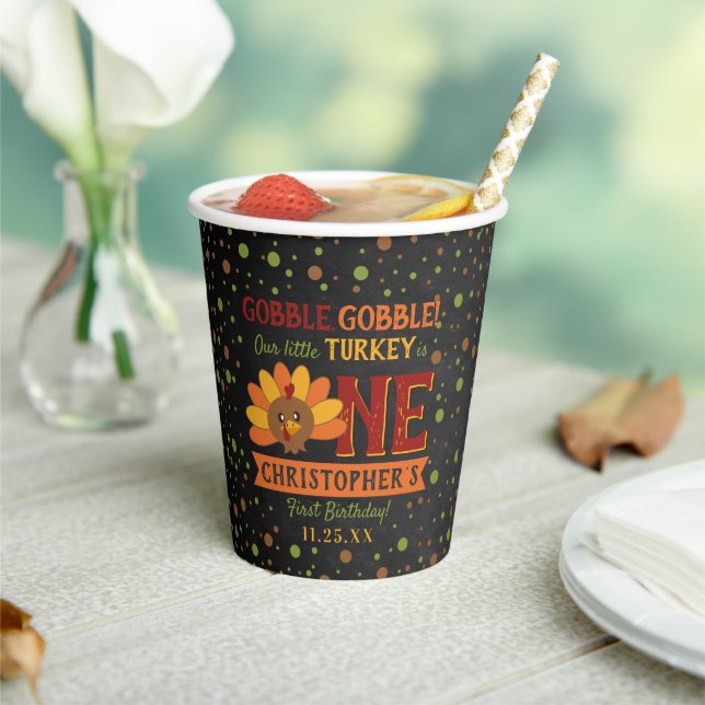Gobelets En Papier Little Turkey Fall Thanksgiving 1er anniversaire (Insitu)