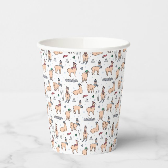 Gobelets En Papier Llamas En Casquette & Écarts Motif de ski (Gauche)