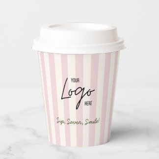 Gobelets En Papier Logo de boulangerie-café avec des rayures roses et