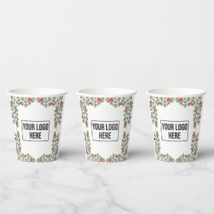 Gobelets En Papier Logo de Noël Holly Berry Holiday Business