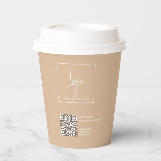Gobelets En Papier Logo d'entreprise Code QR Moderne Beige Entreprise (Recto)