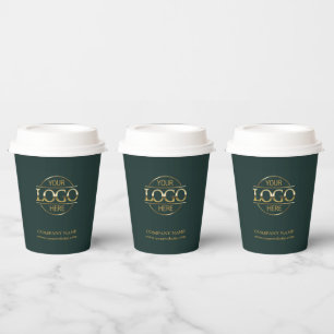Gobelets En Papier Logo d'entreprise élégant et vert foncé