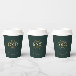 Gobelets En Papier Logo d'entreprise élégant et vert foncé