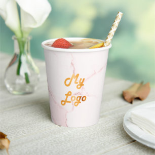 Gobelets En Papier Logo d'entreprise en marbre rose vif