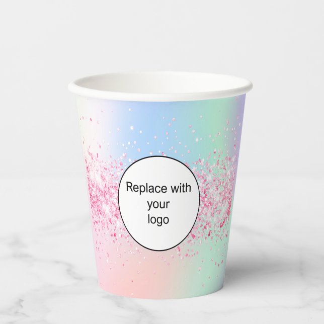Gobelets En Papier Logo d'entreprise holographique rose qr code (Recto)