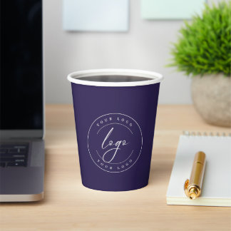 Gobelets En Papier Logo d'entreprise | Navy Blue & Gold Minimal Perso
