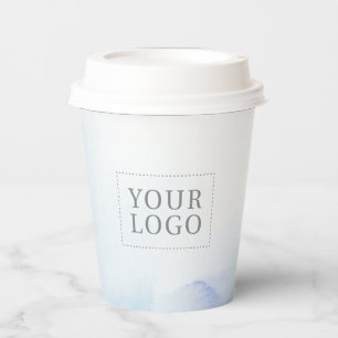 Gobelets En Papier Logo d'entreprise personnalisé aquarelle bleue pou