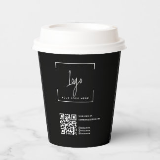 Gobelets En Papier Logo d'entreprise QRcode Entreprise Noire moderne