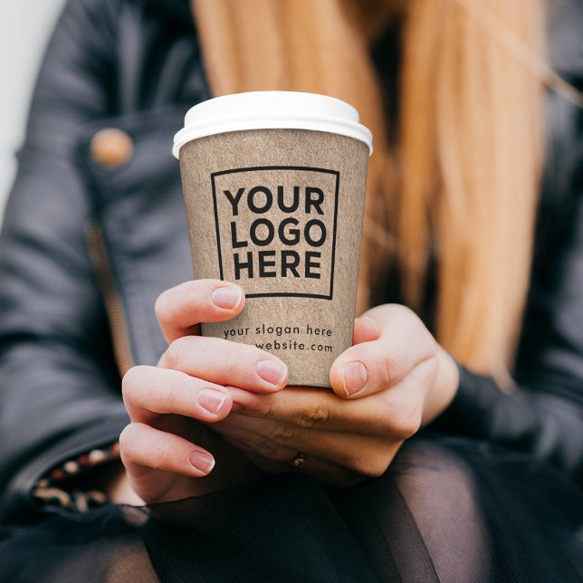 Gobelets En Papier Logo d'entreprise Stylish Rustic Kraft (Créateur téléchargé)