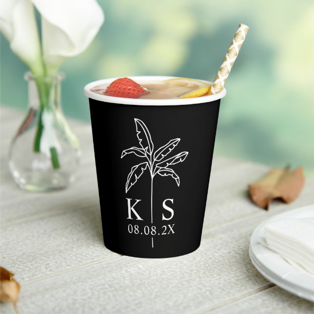 Gobelets En Papier Logo du Mariage Monogramme personnalisé Palm Tree (Insitu)