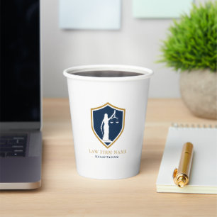 Gobelets En Papier Logo Gold Blue Lady Justice Texte personnalisé