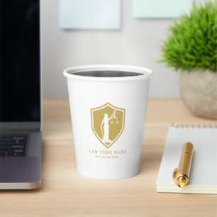 Gobelets En Papier Logo Gold Lady Justice Texte personnalisé