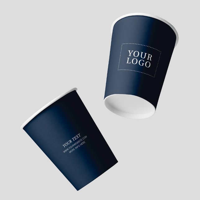 Gobelets En Papier Logo minimal d'affaires bleu marine personnalisé (Créateur téléchargé)