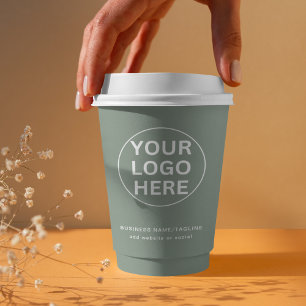 Gobelets En Papier Logo Sage Green L Professionnel Marque Professionn
