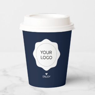 Gobelets En Papier Logo simple d'entreprise bleu marine personnalisé